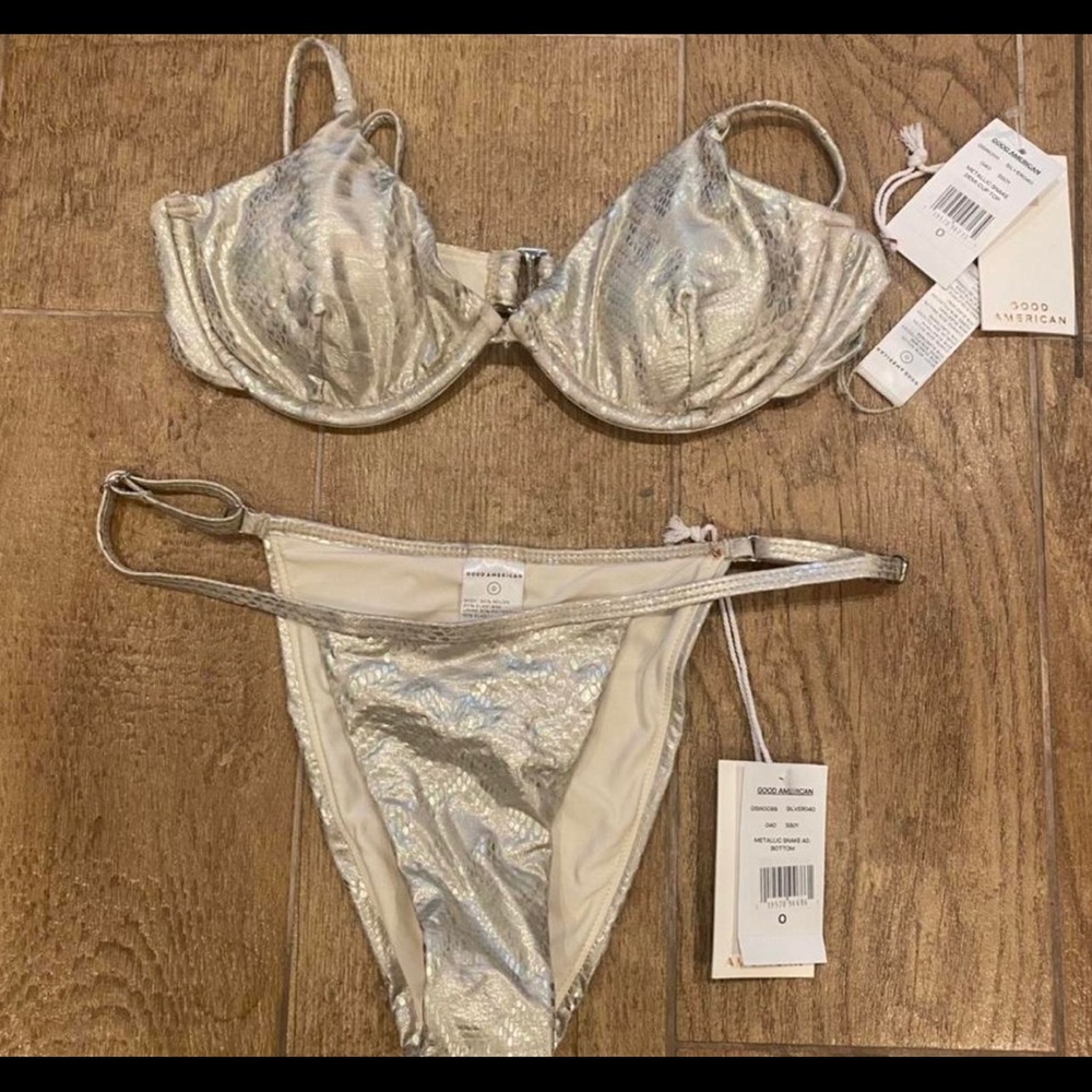 Good American Silver Metallic Bikini